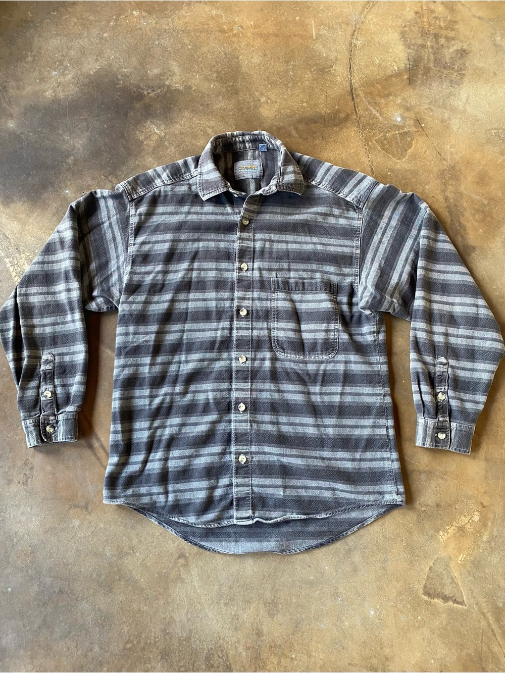 VTG 90s Gramicci Striped Grey Black Heavyweight Cotton Button Up Shirt